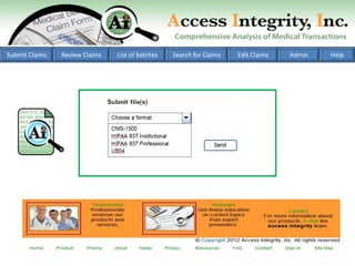 Submit Claims   Review Claims   List of Batches   Search for Claims   Edit Claims   Admin   Help
 