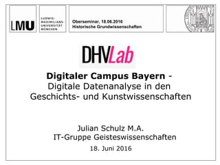Digitaler Campus Bayern -
Digitale Datenanalyse in den
Geschichts- und Kunstwissenschaften
Julian Schulz M.A.
IT-Gruppe Ge...