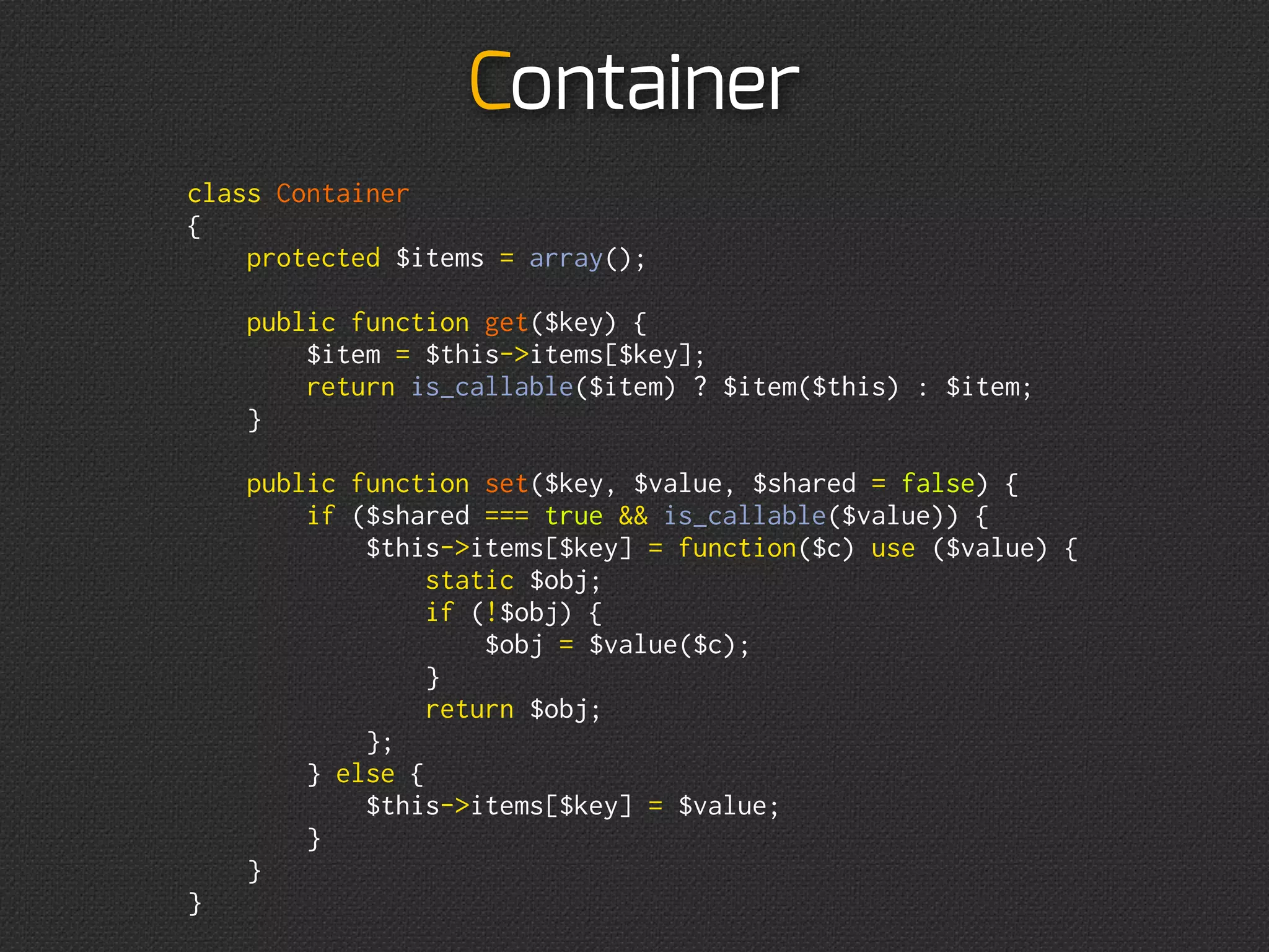Injection

    Injection types:
•   constructor injection
•   setter injection
•   interface injection
 