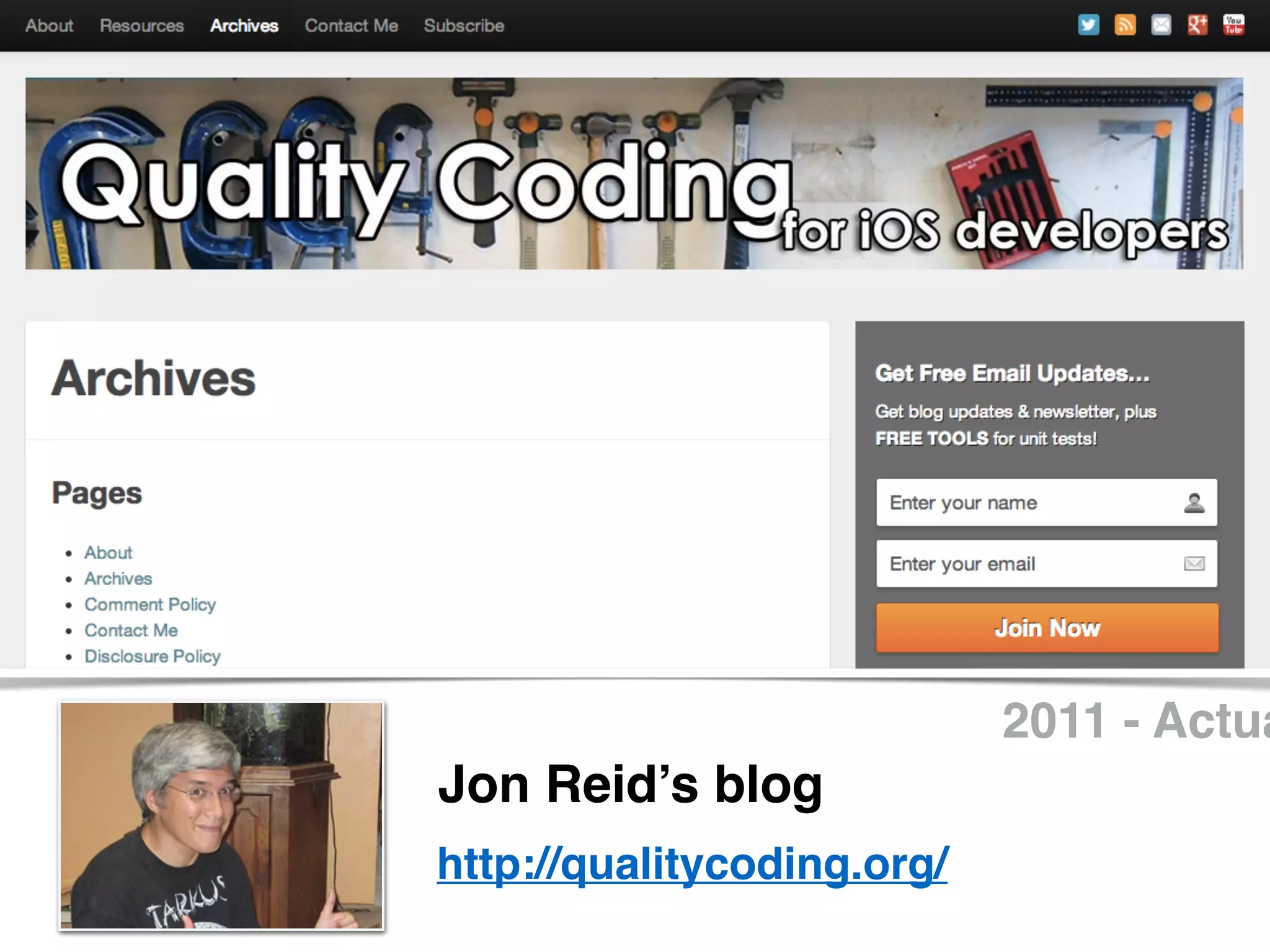 http://qualitycoding.org/
Jon Reid’s blog
2011 - Actua
 