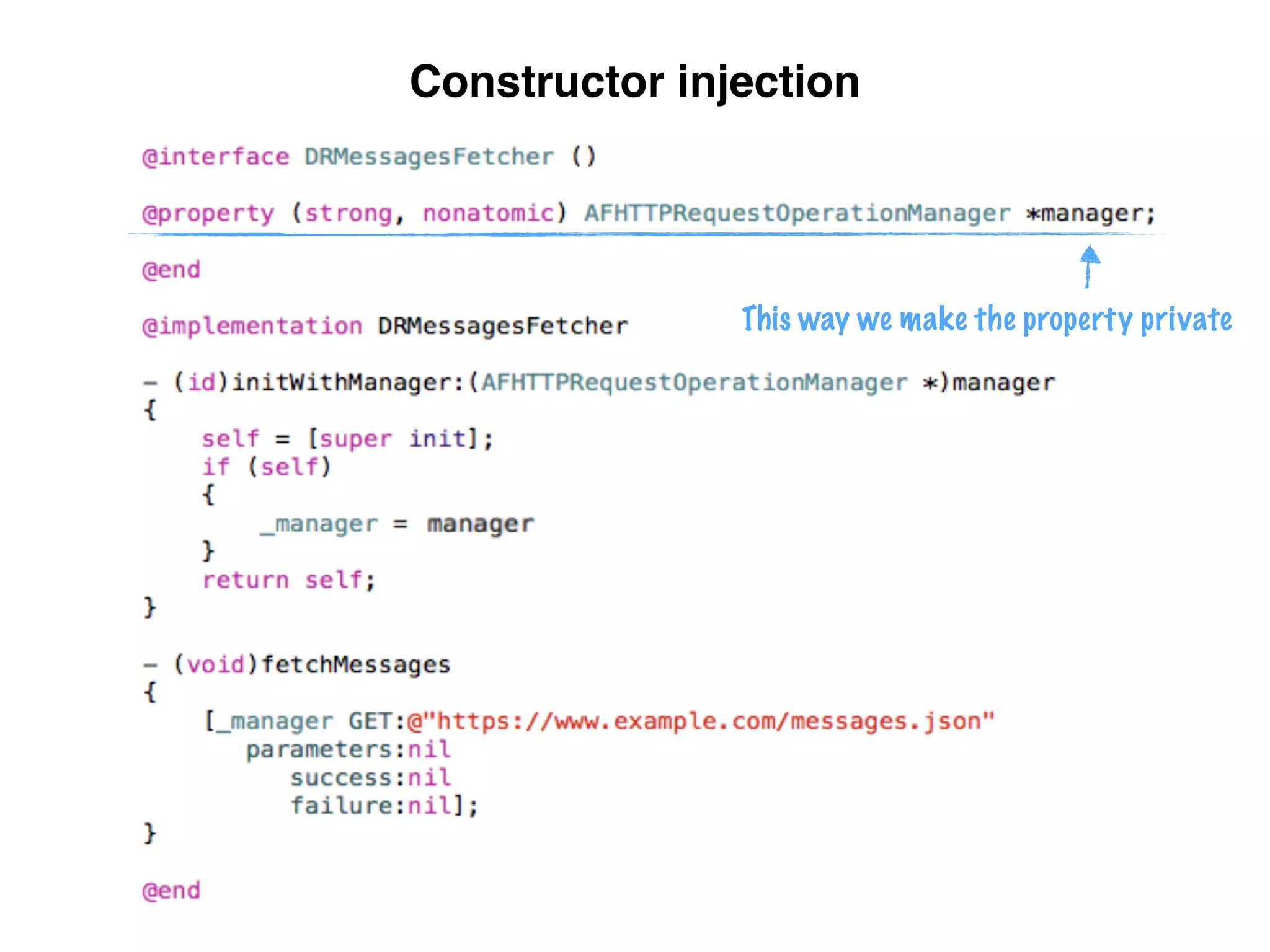 This way we make the property private
Constructor injection
 