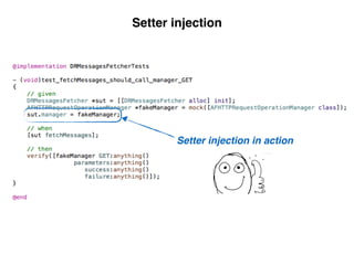 Setter injection in action
Setter injection
 