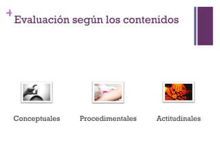 Evaluación según los contenidos Conceptuales Procedimentales Actitudinales 