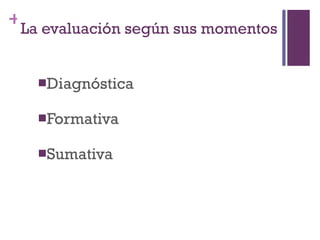 Diagnóstica Formativa Sumativa La evaluación según sus momentos 
