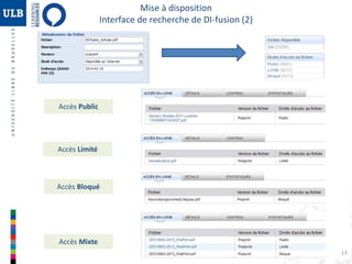 Accès Public 
Accès Limité 
Accès Bloqué 
Accès Mixte 
Mise à disposition 
Interface de recherche de DI-fusion (2) 
13 
 