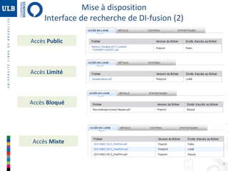 Mise à disposition
Interface de recherche de DI-fusion (2)
Accès Public

Accès Limité

Accès Bloqué

Accès Mixte

9

 