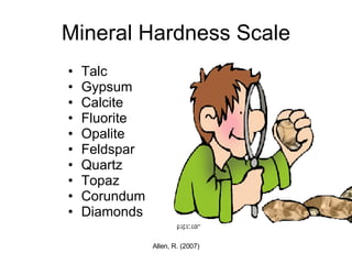Mineral Hardness Scale Talc Gypsum Calcite Fluorite Opalite Feldspar Quartz Topaz Corundum Diamonds 