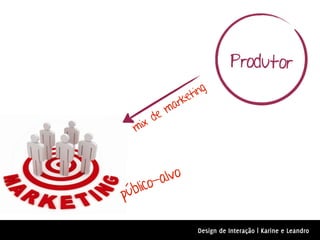 Produtor
                            eting
                        mark
                   de
               mix


consumidor           alvo
             público-

                               Design de Interação | Karine e Leandro
 