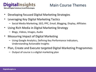 Main Course Themes
• Developing focused Digital Marketing Strategies
• Leveraging Key Digital Marketing Tactics
– Social M...