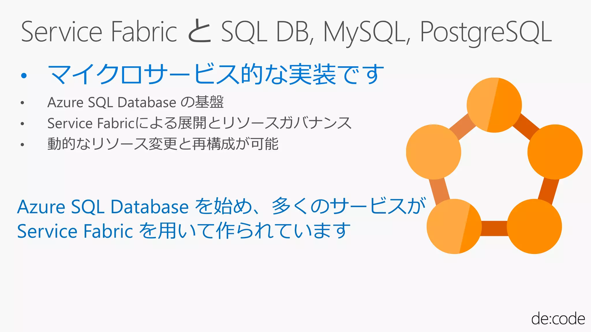 Azure SQL Database を始め、多くのサービスが
Service Fabric を用いて作られています
 