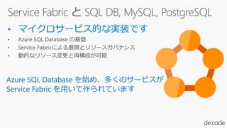 Azure SQL Database を始め、多くのサービスが
Service Fabric を用いて作られています
 