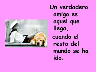 Un verdadero amigo es aquel que llega, cuando el resto del mundo se ha ido.  