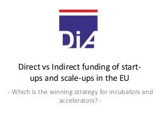 Direct vs Indirect funding of start-
ups and scale-ups in the EU
- Which is the winning strategy for incubators and
accelerators? -
 