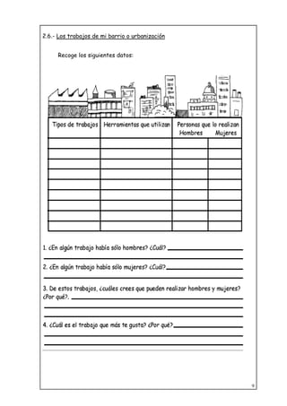 9
2.6.- Los trabajos de mi barrio o urbanización
Recoge los siguientes datos:
 