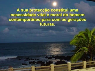 A sua protecção constitui uma necessidade vital e moral do homem contemporâneo para com as gerações futuras. 