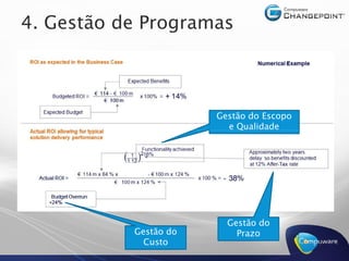 4. Gestão de Programas



                       Gestão do Escopo
                         e Qualidade




                         Gestão do
           Gestão do       Prazo
             Custo
 