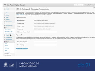 dia 01
Algumas dicas:
01. Escolha bem a URL
02. Escolha bem as palavras chaves
03. Construção correta das URLs
04. Site map
05. Páginas 404
06.
 