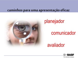 caminhos para uma apresentação eficaz
planejador
comunicador
avaliador
 