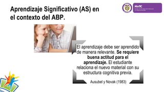 Aprendizaje Significativo (AS) en
el contexto del ABP.

Ausubel y Novak (1983)

 