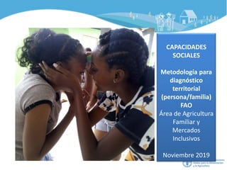 CAPACIDADES
SOCIALES
Metodología para
diagnóstico
territorial
(persona/familia)
FAO
Área de Agricultura
Familiar y
Mercados
Inclusivos
Noviembre 2019
 