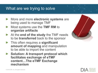 What are we trying to solve
© 2015 DIA, Inc. All rights reserved.
More and more electronic systems are
being used to manag...