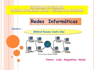Redes Informáticas
Nombre :
           Mildred Roxana Coello Díaz




                     Tutora: Lcda. Alejandrina Nivela
 