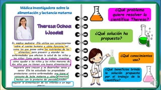 ¿Qué problema
quiere resolver la
científica Theresa?
¿Qué solución ha
propuesto?
¿Qué conocimientos
usa?
¿Qué beneficios brinda
la solución propuesta
por el trabajo de la
científica?
 