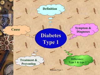 Definition Difference: Type 1 & type 2 Treatment & Prevention Symptom & Diagnoses Cause Diabetes Type 1 