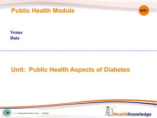 Public Health Module
Venue
Date
Unit: Public Health Aspects of Diabetes
WB1
© 2010
 