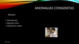 RENALES:
= Hidronefrosis.
= Agenesia renal.
= Duplicación uretral
.
Reece 1999.
25
ANOMALIAS CONGENITAS
 