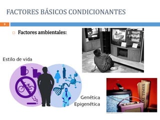 FACTORES BÁSICOS CONDICIONANTES
9
 Factores ambientales:
 