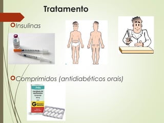 Tratamento
Insulinas
Comprimidos (antidiabéticos orais)
 