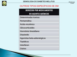 SEMIOLOGIA DO DIABETES MELLITUS
OUTROS TIPOS ESPECÍFICOS DE DM
 