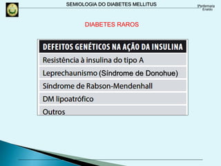 SEMIOLOGIA DO DIABETES MELLITUS
(Síndrome de Donohue)
DIABETES RAROS
 