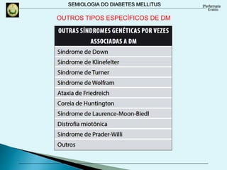 SEMIOLOGIA DO DIABETES MELLITUS
OUTROS TIPOS ESPECÍFICOS DE DM
 
