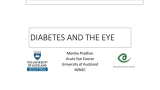 DIABETES AND THE EYE
Monika Pradhan
Acute Eye Course
University of Auckland
NZNEC
 