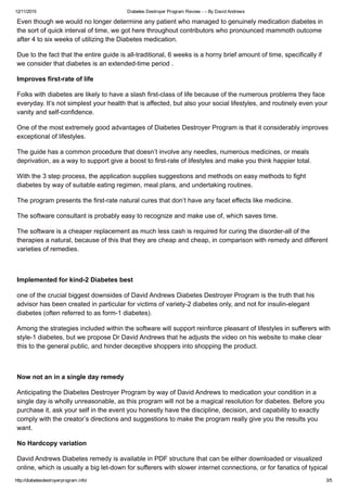 Diabetes destroyer program review