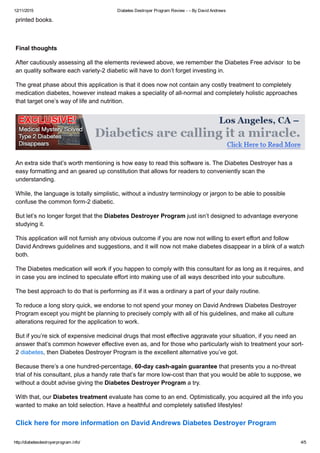 Diabetes destroyer program review