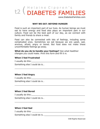 diabetes families worksheets for kids