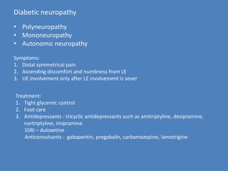  steady decline of GFR 7-10 yearsMacroalbuminuria  - BP elevation Tight glycemic control BP control – ACE/ARBsRDA of 0.8g/kg of protein per daywt: 68kilos        protein requirement: 55 g/day