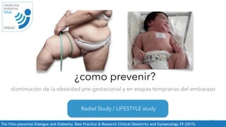 23
medicina
materno
fetal
HNDAC
The Feto-placental Dialogue and Diabesity. Best Practice  Research Clinical Obstetrics and Gynaecology 29 (2015)
¿como prevenir?
disminución de la obesidad pre-gestacional y en etapas tempranas del embarazo
Radiel Study / LIFESTYLE study
 