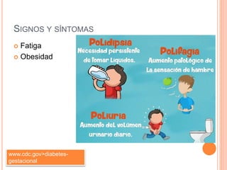 SIGNOS Y SÍNTOMAS
 Fatiga
 Obesidad
www.cdc.gov>diabetes-
gestacional
 