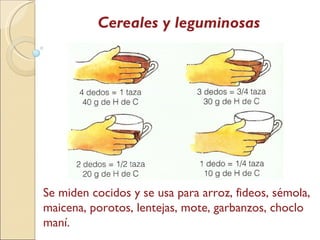 Se miden cocidos y se usa para arroz, fideos, sémola, maicena, porotos, lentejas, mote, garbanzos, choclo maní. Cereales y leguminosas 