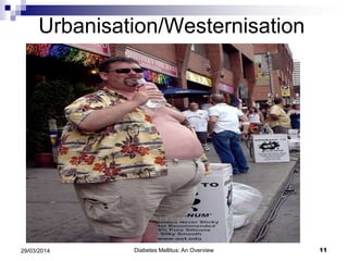 Urbanisation/Westernisation
Diabetes Mellitus: An Overview 1129/03/2014
 
