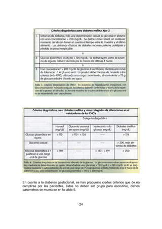 24
En cuanto a la diabetes gestacional, se han propuesto ciertos criterios que de no
cumplirse por las pacientes, éstas no deben ser grupo para escrutinio, dichos
parámetros se muestran en la tabla 5.
 