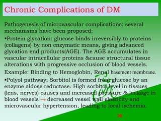 Chronic Complications of DM
Pathogenesis of microvascular complications: several
mechanisms have been proposed:
Protein g...