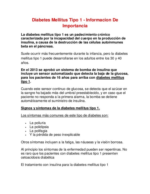 Diabetes Mellitus Tipo 1 - Informacion De Importancia Diabetes Mellitus Tipo 1 - Informacion De Importancia