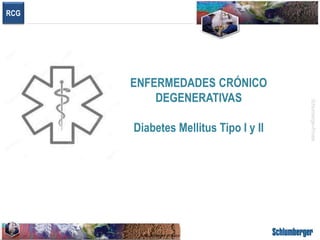 Schlumberger-Private
Schlumberger-Private
RCG
ENFERMEDADES CRÓNICO
DEGENERATIVAS
Diabetes Mellitus Tipo I y II
 