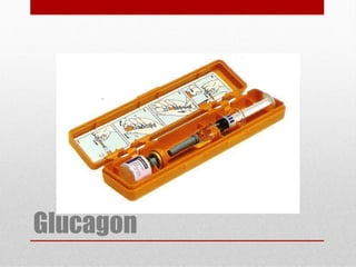 COMPLICAÇÕES AGUDAS
Hiperglicemia (> 250 mg / dl)
Hipoglicemia (< 65 mg / dl)
Se severa: 0,5 mg de Glucagon (< 12 anos

Glucagon

 