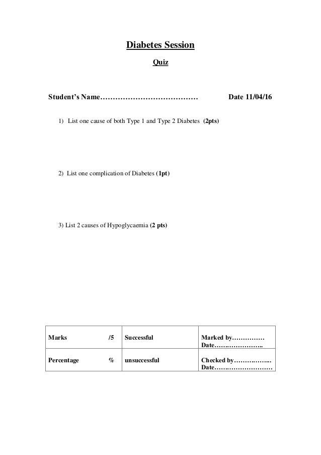 Diabetes quiz sheet 050416